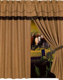 Embroidered Barbed Wire Curtain - Dark Tan