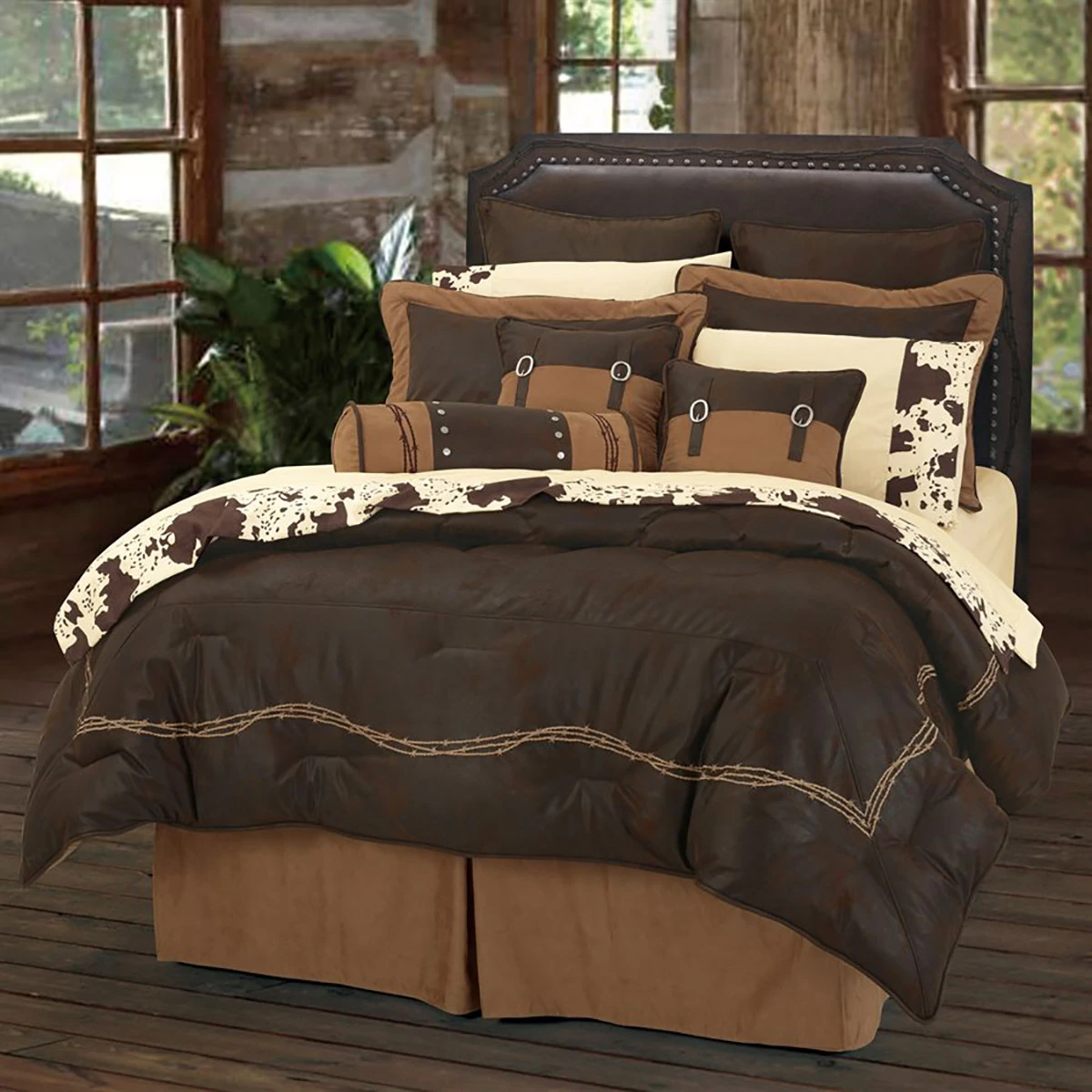 Embroidered Barbed Wire Comforter Set - Chocolate 1 Embroidered Barbed Wire Comforter Set - Chocolate