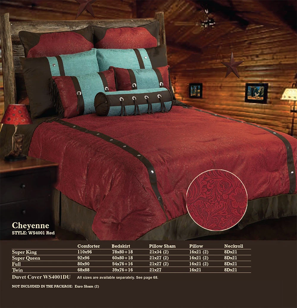 Cheyenne Faux Tooled Leather Comforter Set - Red 2 Cheyenne Faux Tooled Leather Comforter Set - Red - Image 2