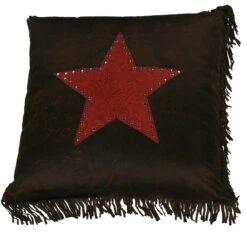Cheyenne Faux Tooled Leather Pillow W/Star - Red
