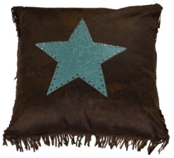 Cheyenne Faux Tooled Leather Pillow W/Star - Turquoise
