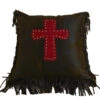 Cheyenne Faux Tooled Leather Pillow W/Cross - Red