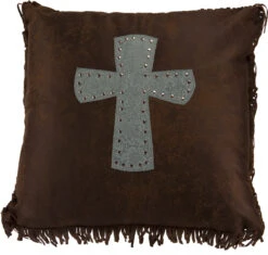 Cheyenne Faux Tooled Leather Pillow W/Cross - Turquoise
