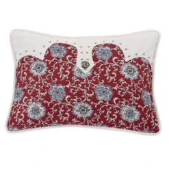 Bandera Oblong Floral Pillow W/Concho - Red/Vintage White